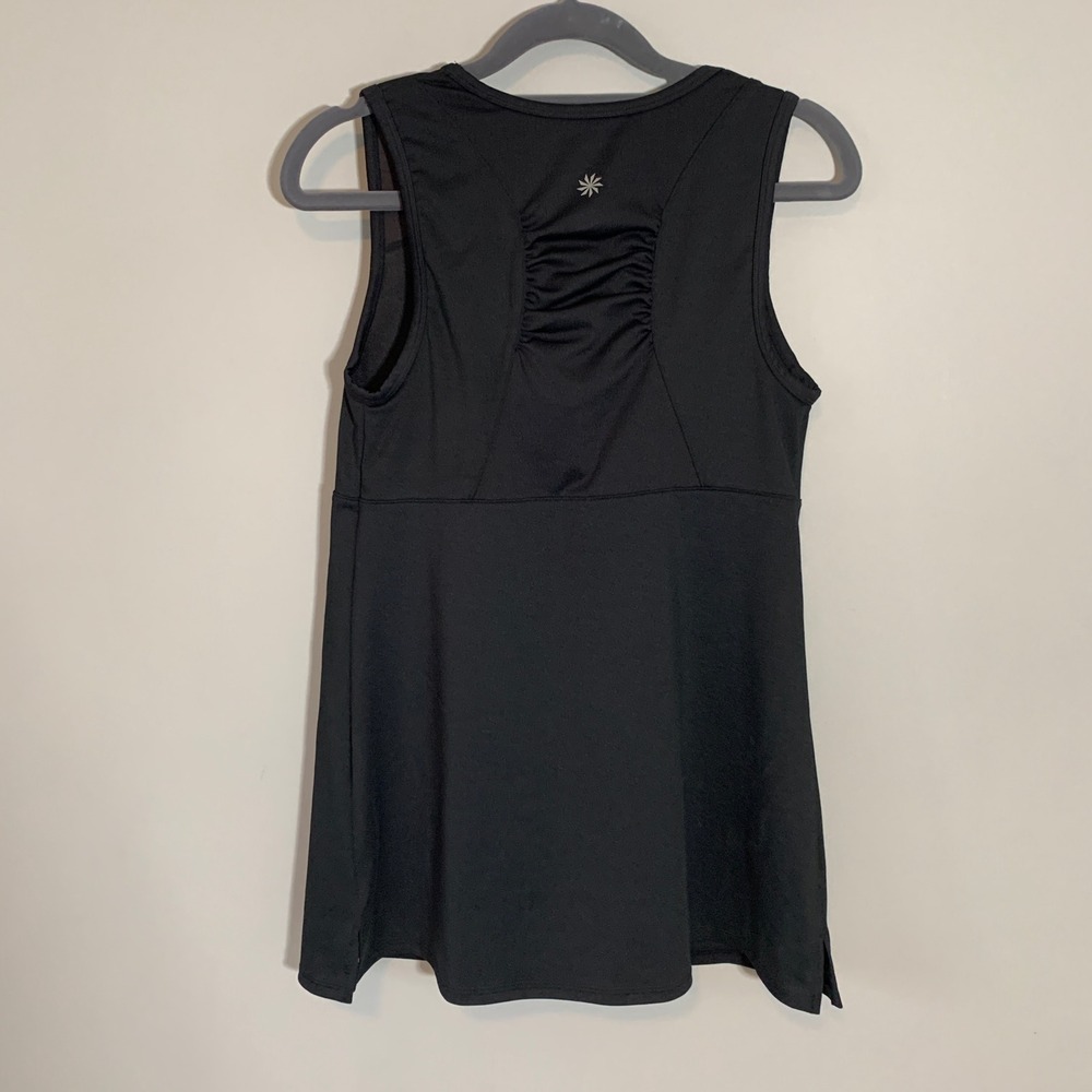 Athleta Black Ruched V Neck Tank Top Built In Bra Activewear Women's Tankini 36D - Picture 5 of 12